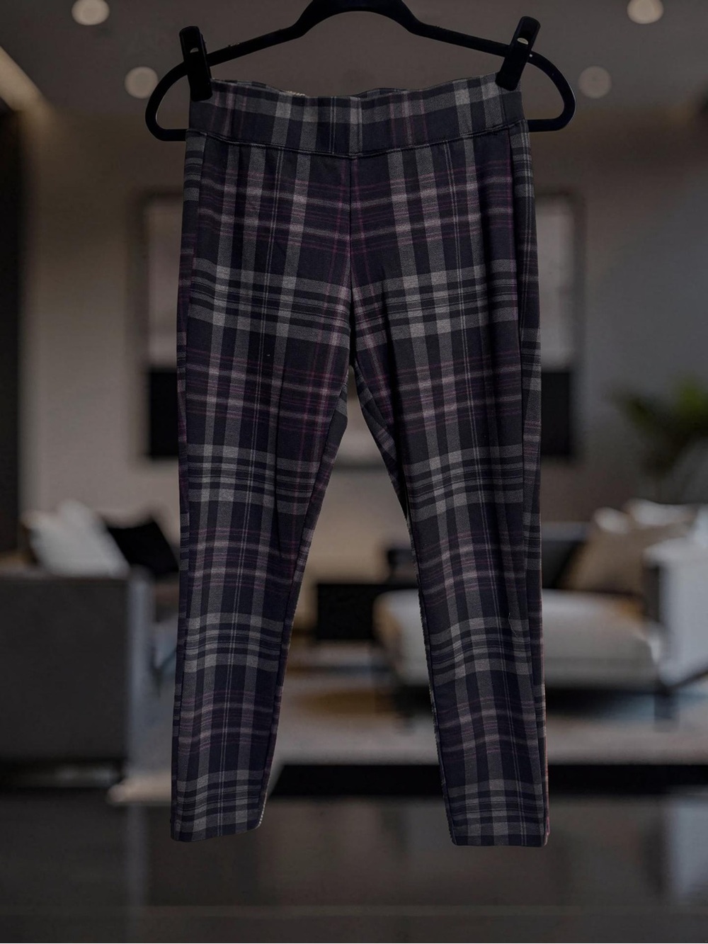 Maurices Plaid Skinny Pants in Gray and Black with Subtle Purple